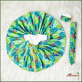 Shaneel Digital Print Floral Sea Green Laddu Poshak With Patka & Cap